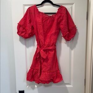 Parker bright Pink Eyelet Blouse with Ruffle Details